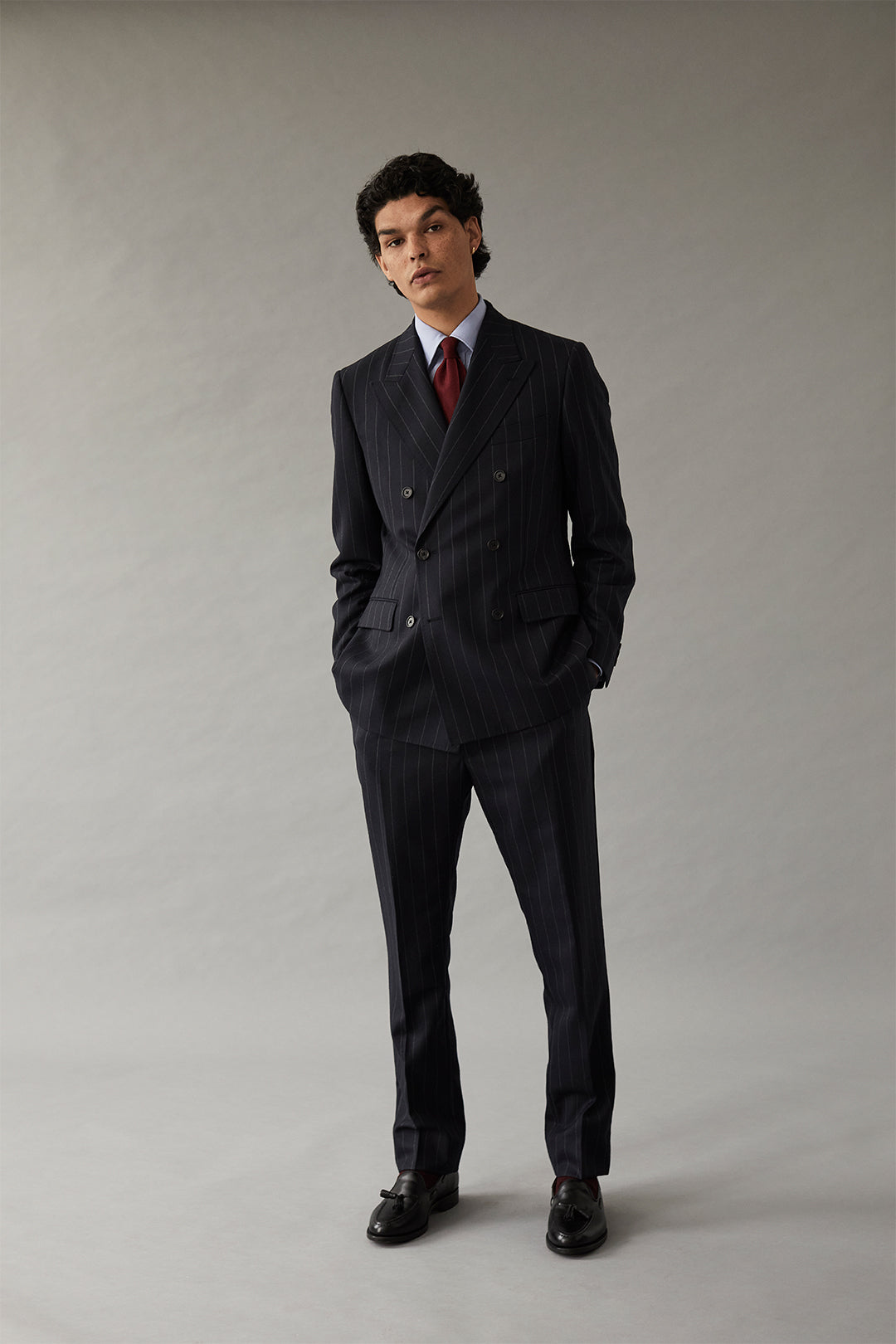 Navy Chalk Stripe Double Breasted Suit - Main Image