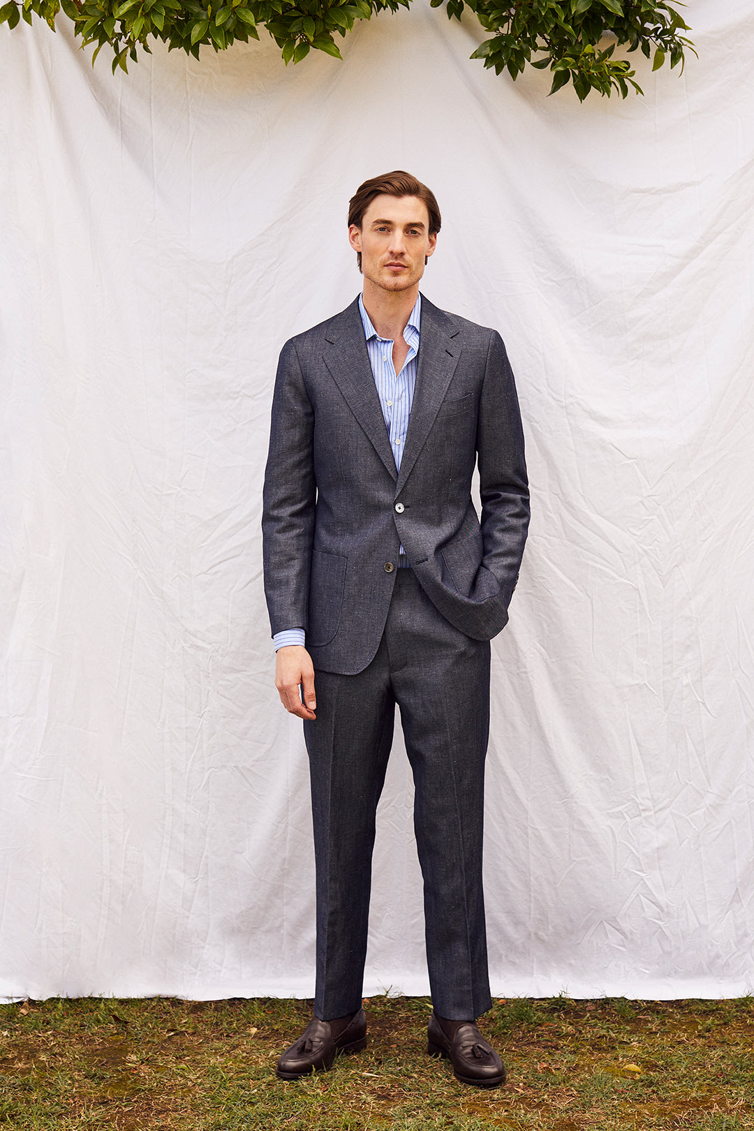 Indigo Twill Single Breasted Suit - Oscar Hunt