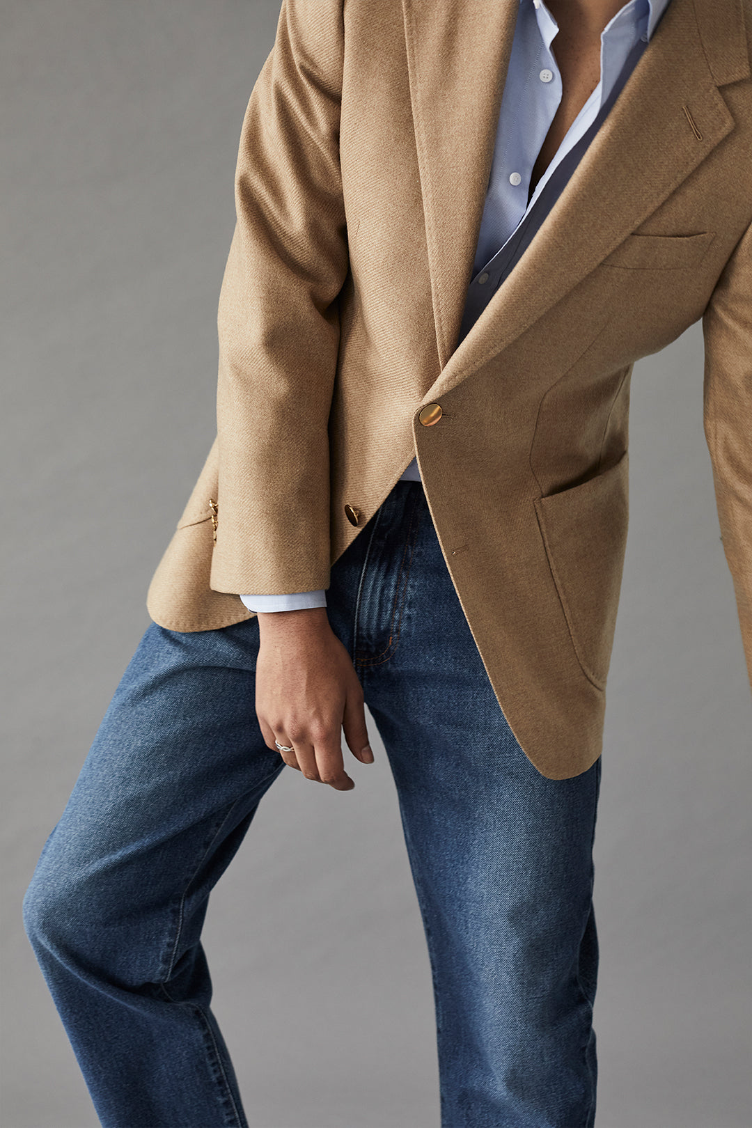 Camel Single Breasted Blazer - Oscar Hunt