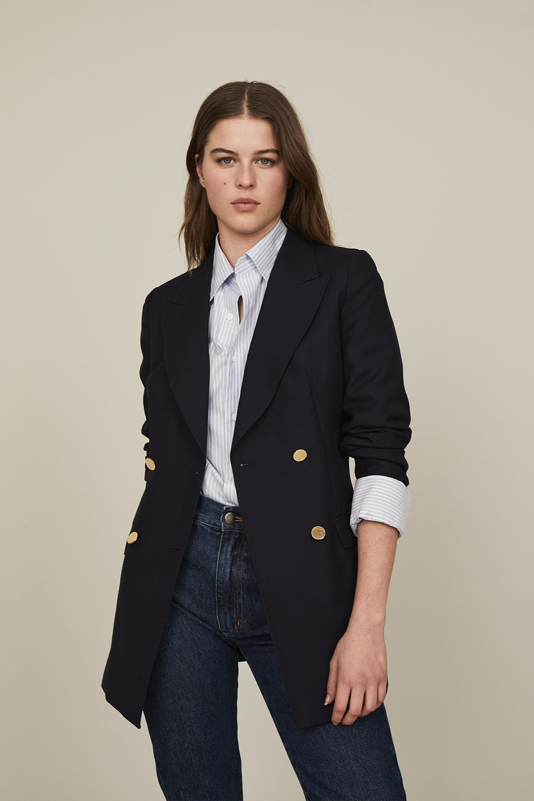 Navy Dugdale  Hopsack Double Breasted Blazer - Oscar Hunt