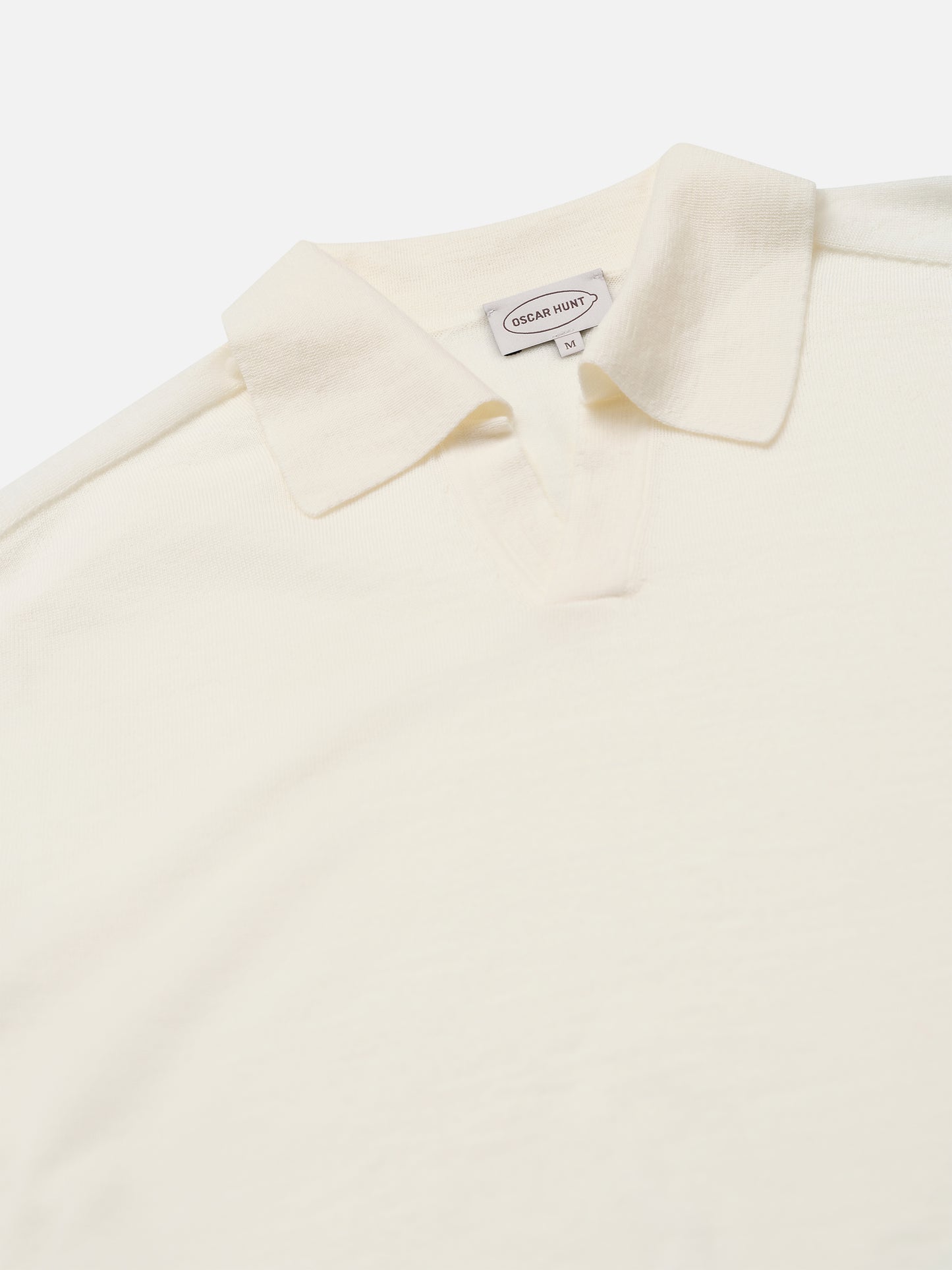 Ecru Knitted Open Neck Polo Shirt - Oscar Hunt
