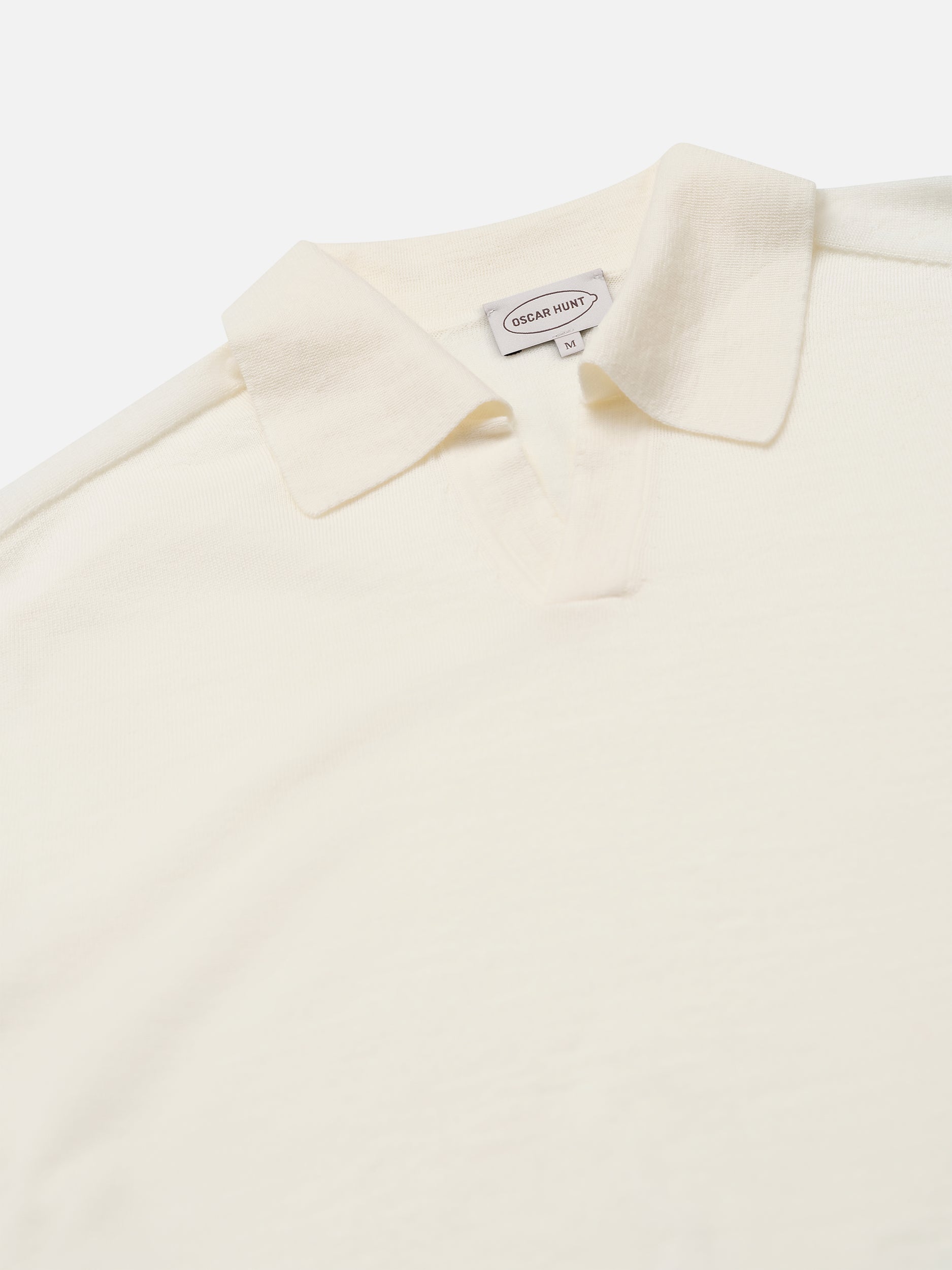 Ecru Knitted Open Neck Polo Shirt - Oscar Hunt