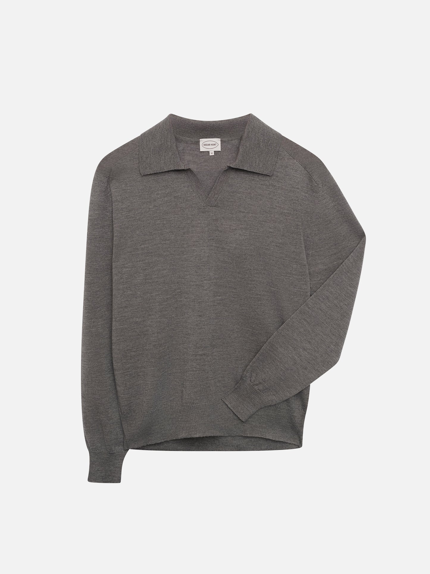 Charcoal Knitted Open Neck Polo Shirt - Oscar Hunt