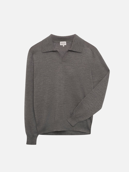 Charcoal Knitted Open Neck Polo Shirt - Oscar Hunt