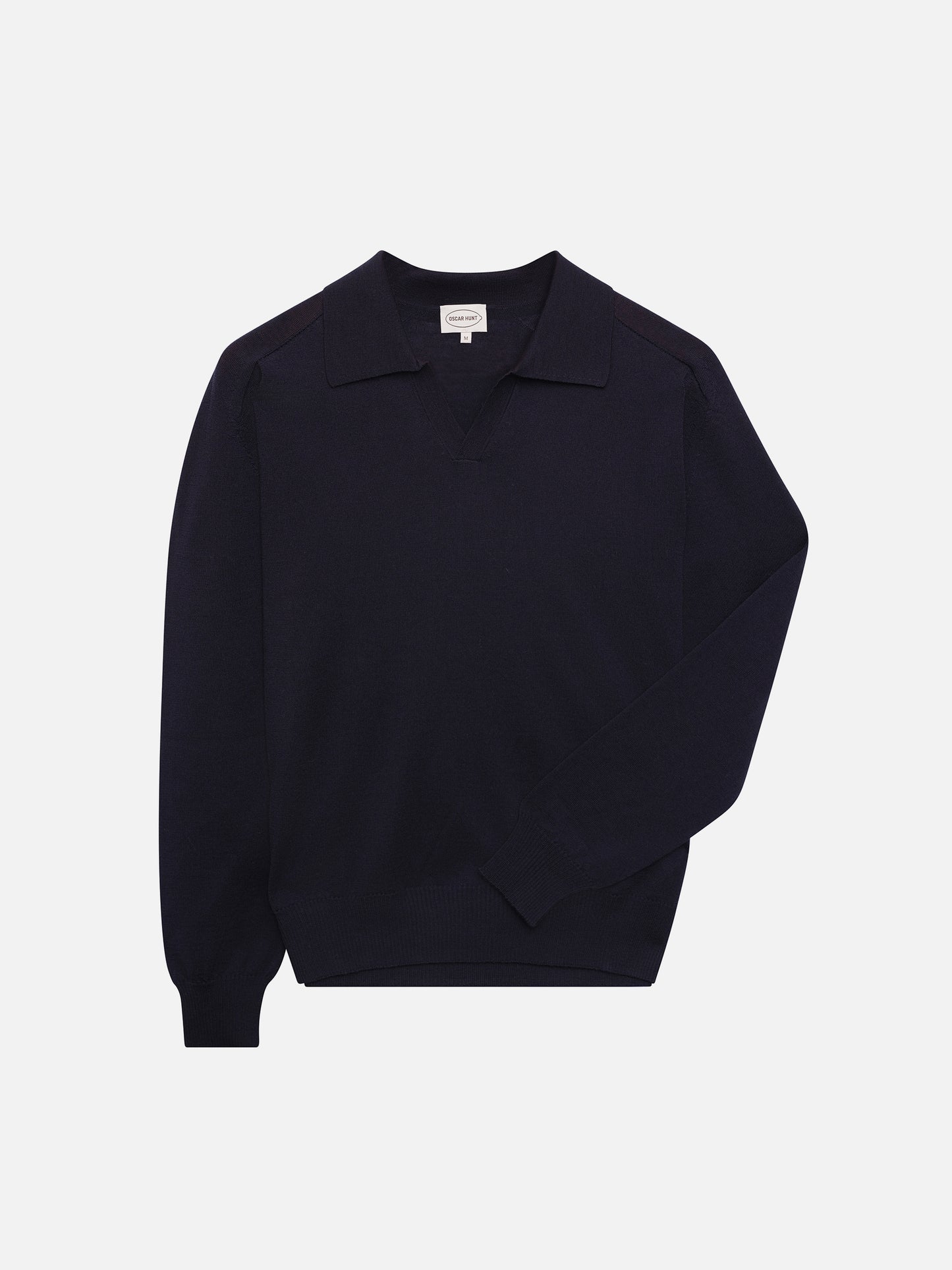 Navy Knitted Open Neck Polo Shirt - Oscar Hunt