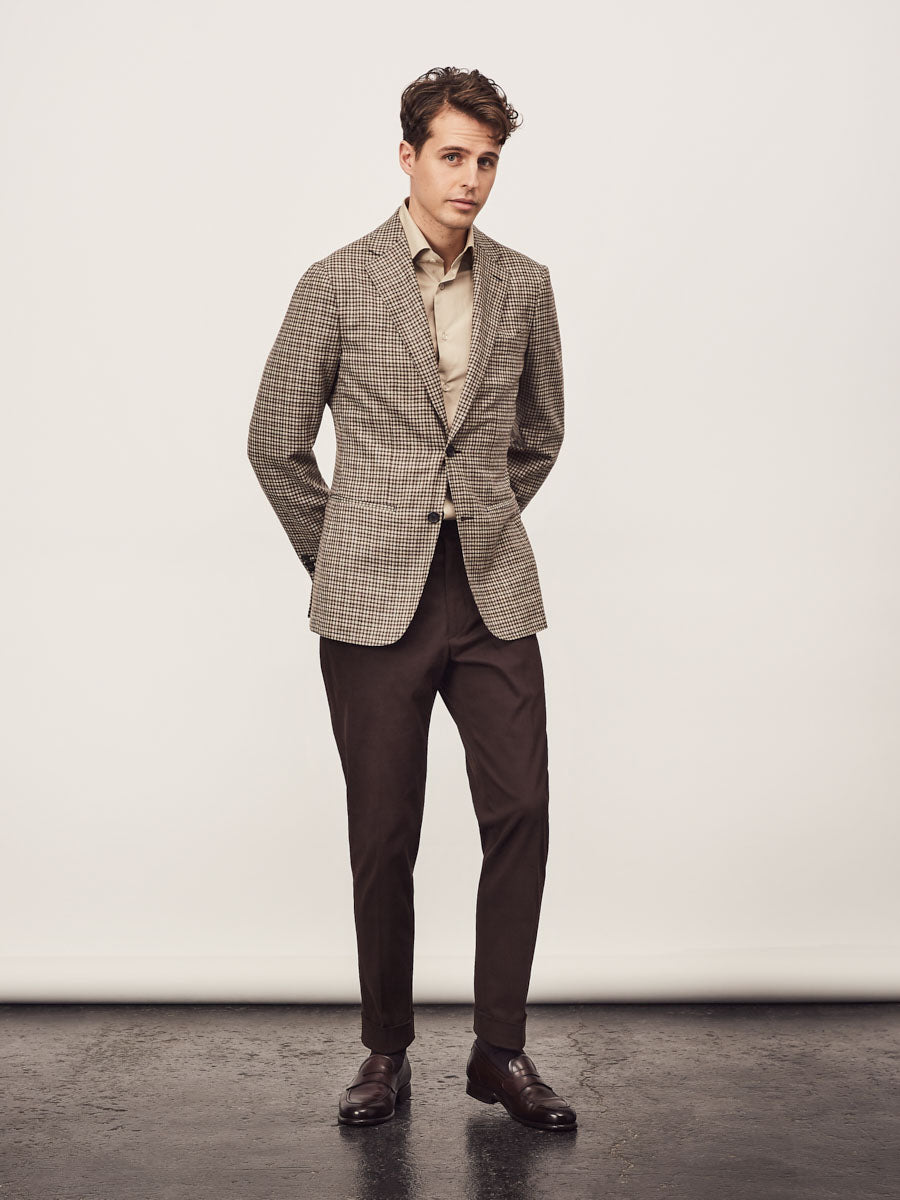 Brown check jacket chocolate brown cotton trouser