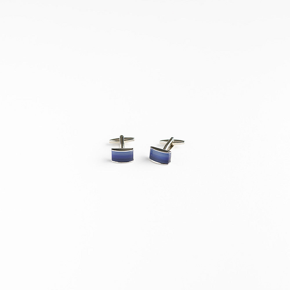 Blue Striped Rectangle Cufflinks - Oscar Hunt