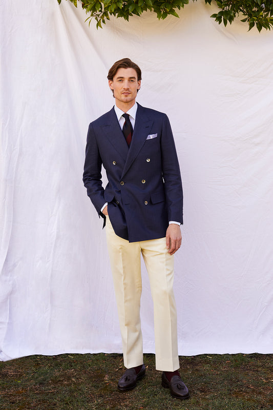 Navy Double Breasted Jacket and Flat Front Frogmouth Trouser - Oscar Hunt