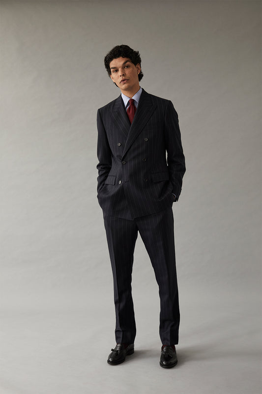 Navy Chalk Stripe Double Breasted Suit - Oscar Hunt