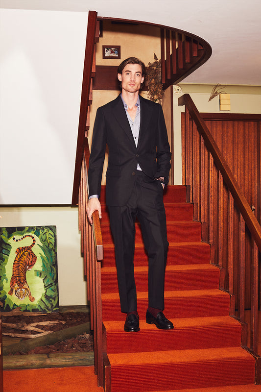 Black Plain Weave Single Breasted Suit - Oscar Hunt