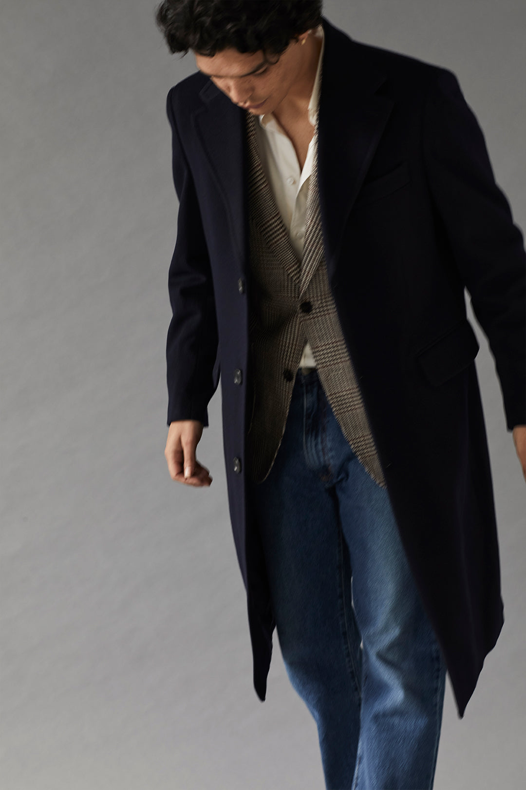 Navy Single Breasted Overcoat - Oscar Hunt