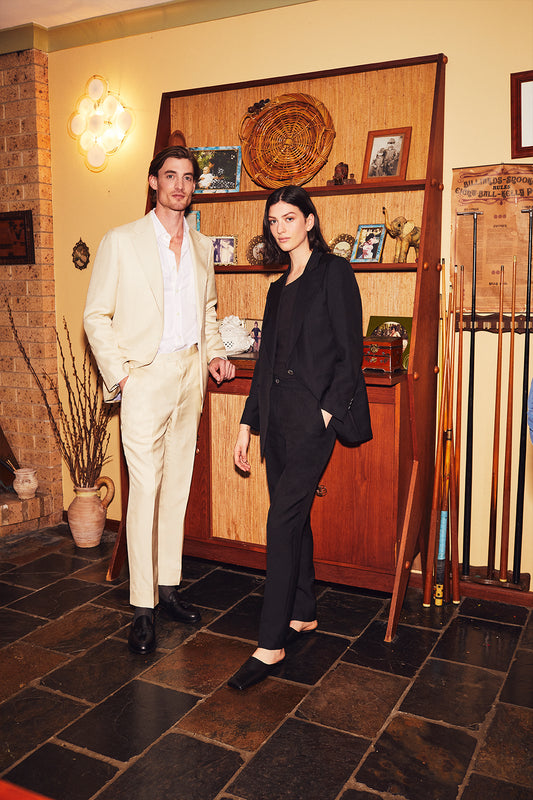 Cream Silk Plain Weave Single Peak Lapel Suit - Oscar Hunt