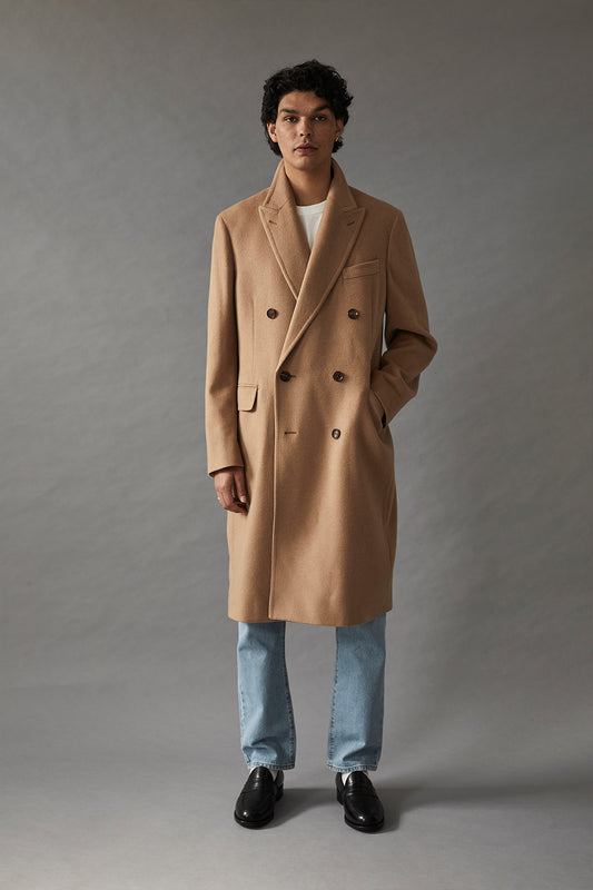 Camel Double Breasted Overcoat - Oscar Hunt