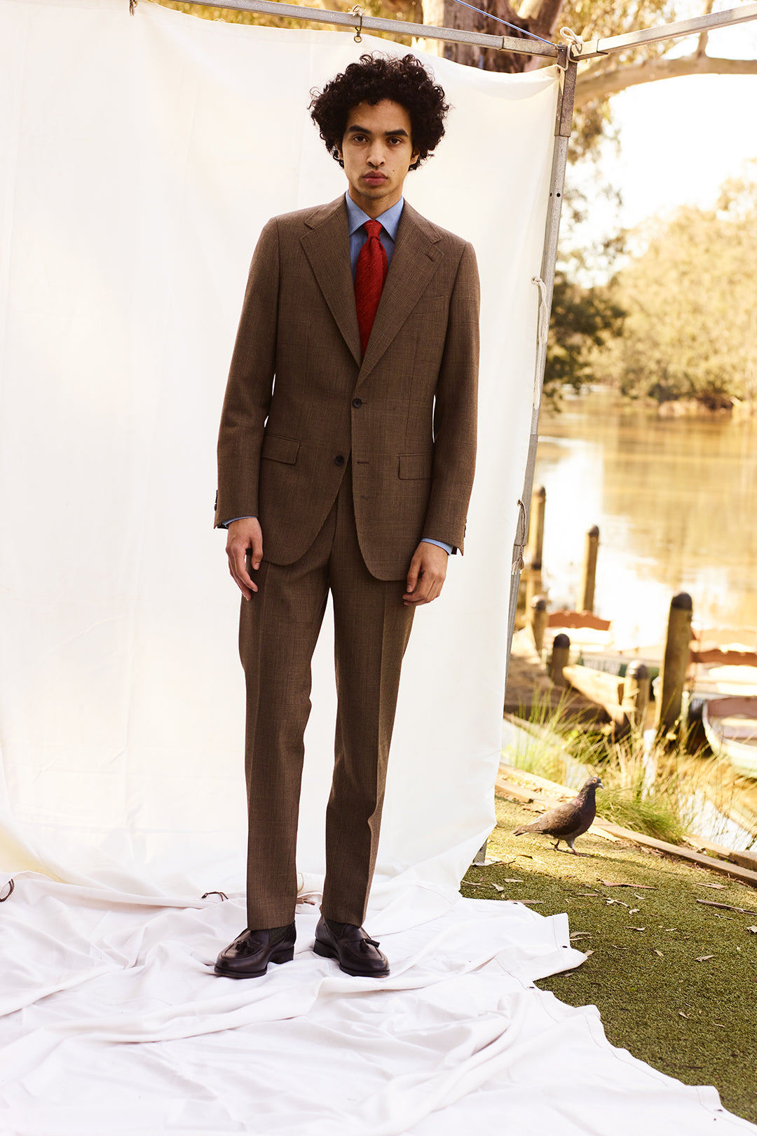 Tan Glen Check Single Breasted Notch Lapel Suit