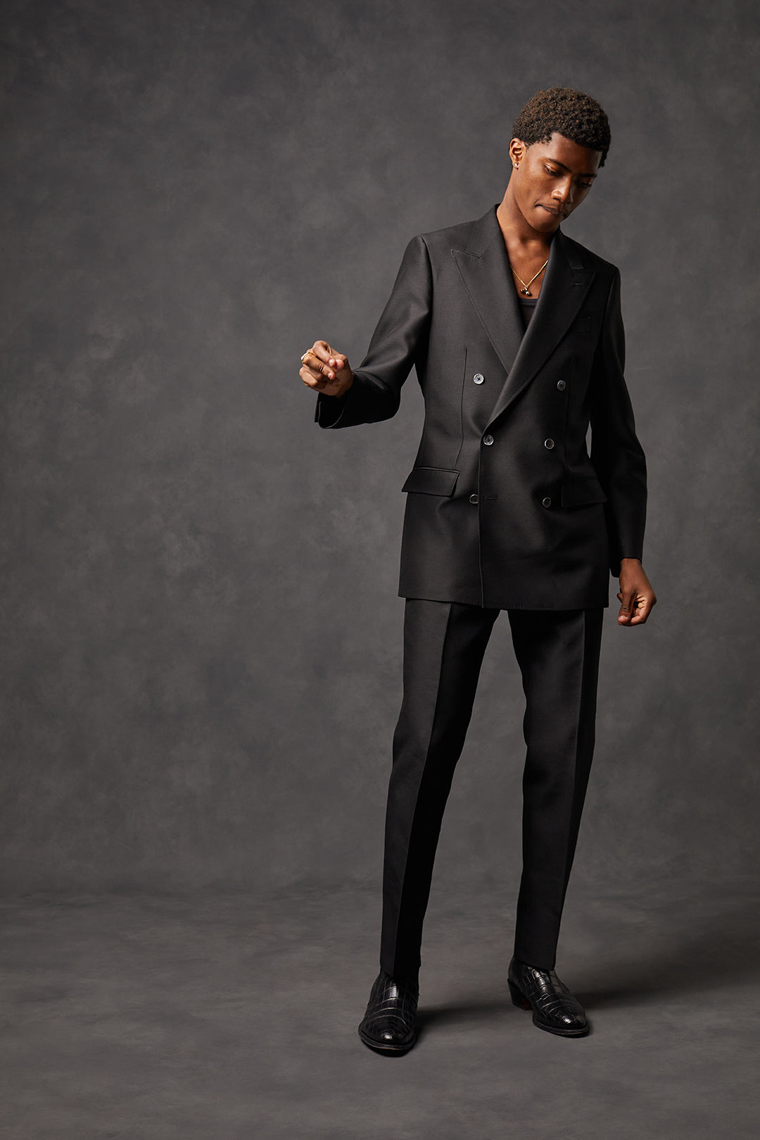 Black Double Breasted Peak Lapel Suit - Oscar Hunt