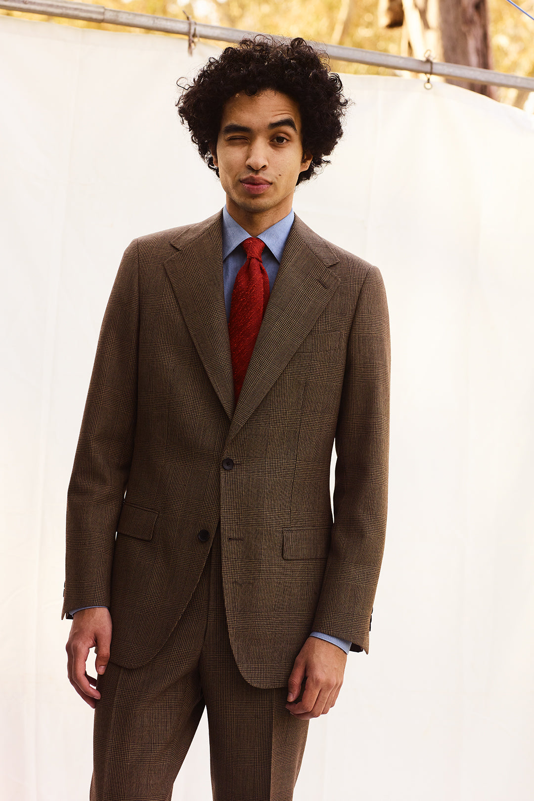 Tan Glen Check Single Breasted Notch Lapel Suit