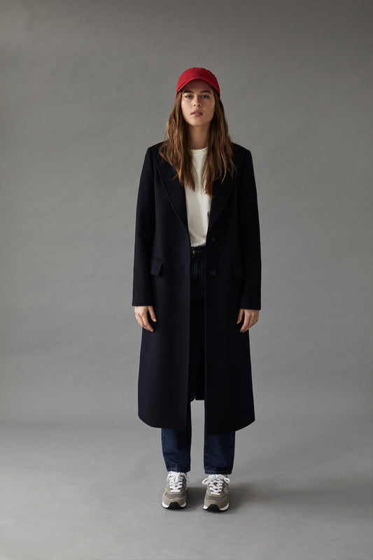 Navy Loro Piana Single Breasted Overcoat - Oscar Hunt