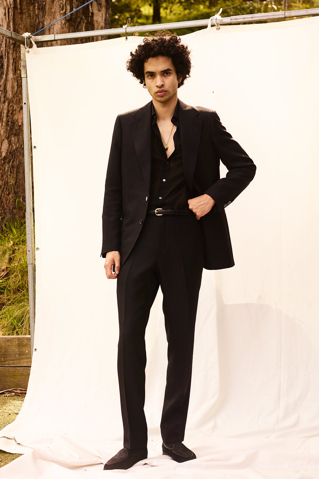Black Dupioni Silk Single Breasted Notch Lapel Suit
