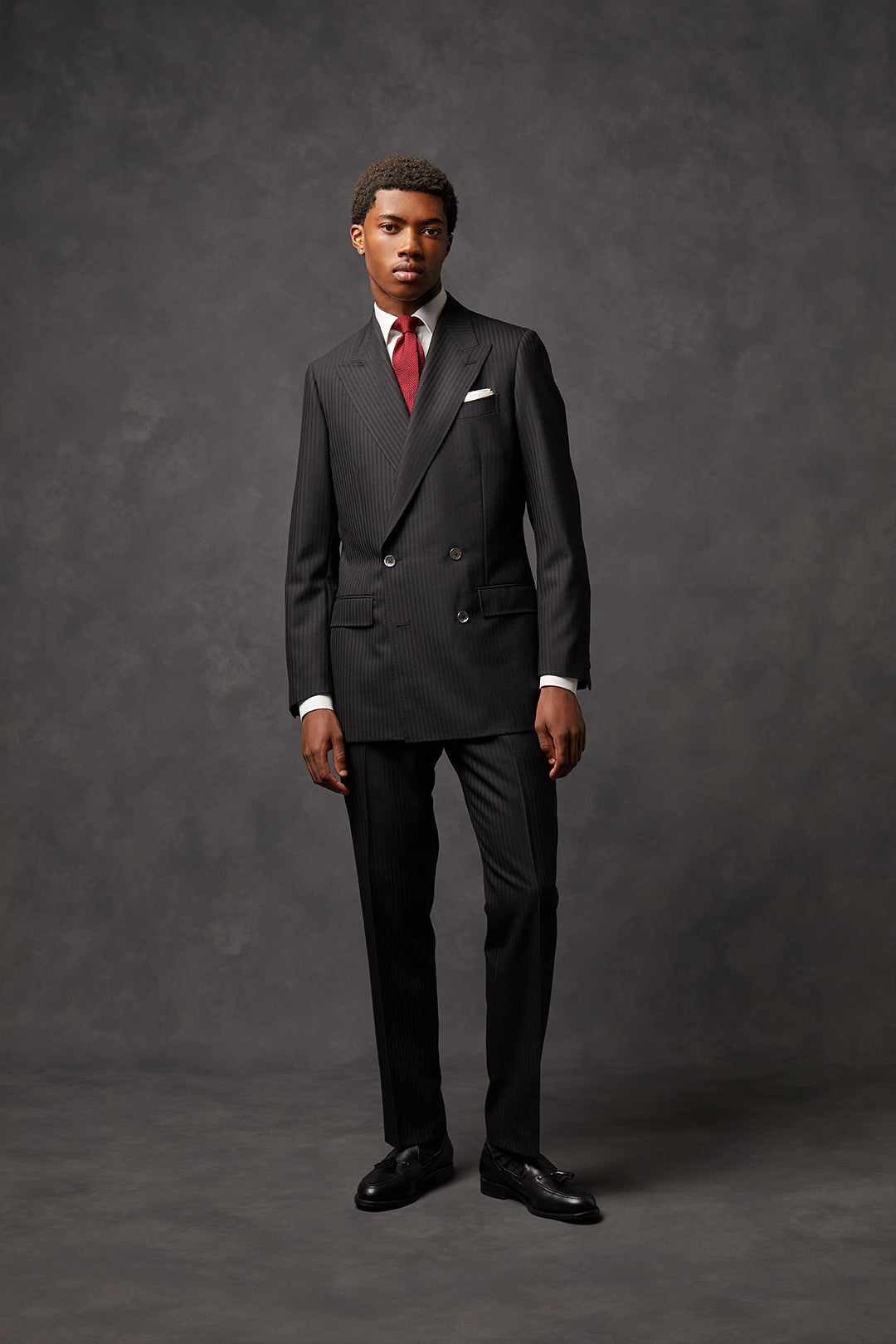 Black Self-Stripe Double Breasted Suit - Oscar Hunt