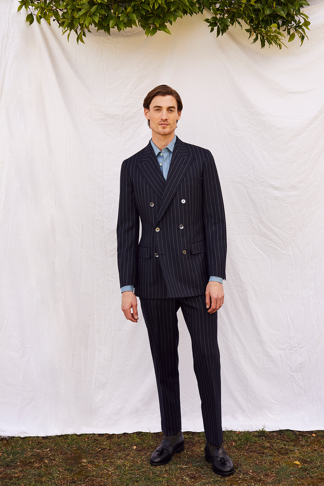 Navy Chalkstripe Double Breasted Suit - Oscar Hunt