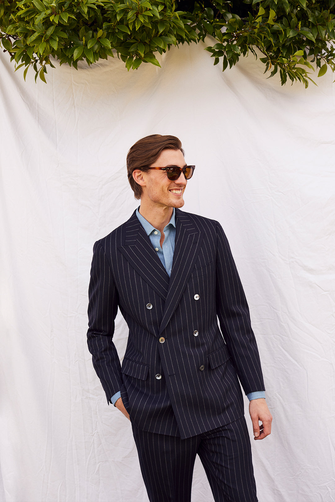 Navy Chalkstripe Double Breasted Suit - Oscar Hunt