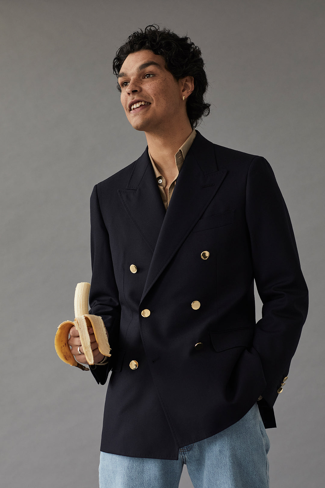 Navy Hopsack Double Breasted Blazer - Oscar Hunt