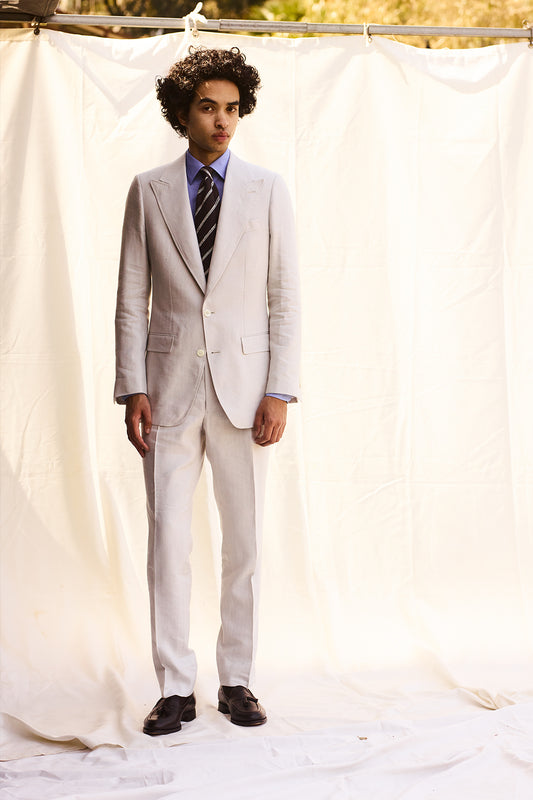 Off-white Herringbone Single Breasted Peak Lapel Suit