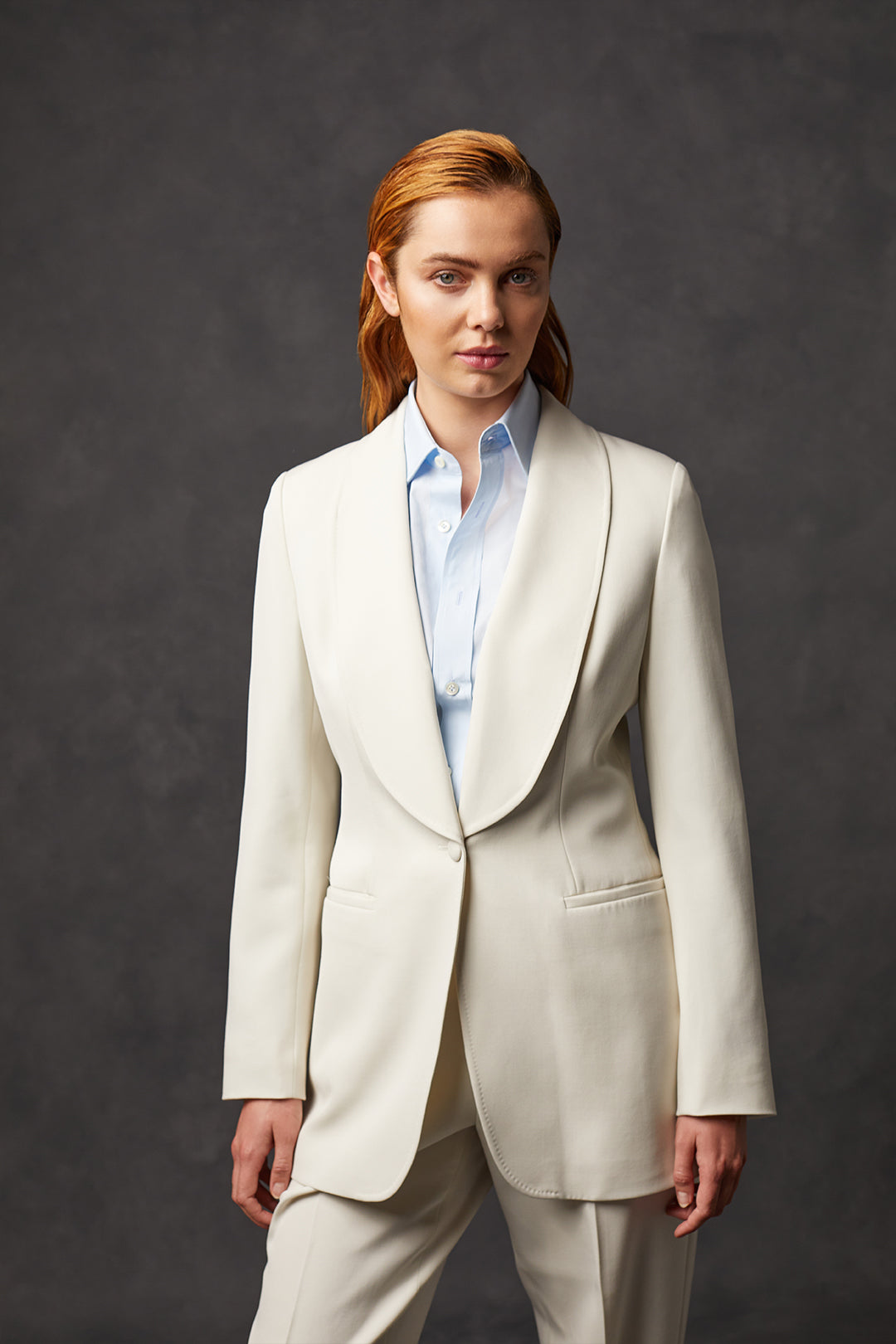Off White Barathea Single Breasted Shawl Collar Suit - Oscar Hunt