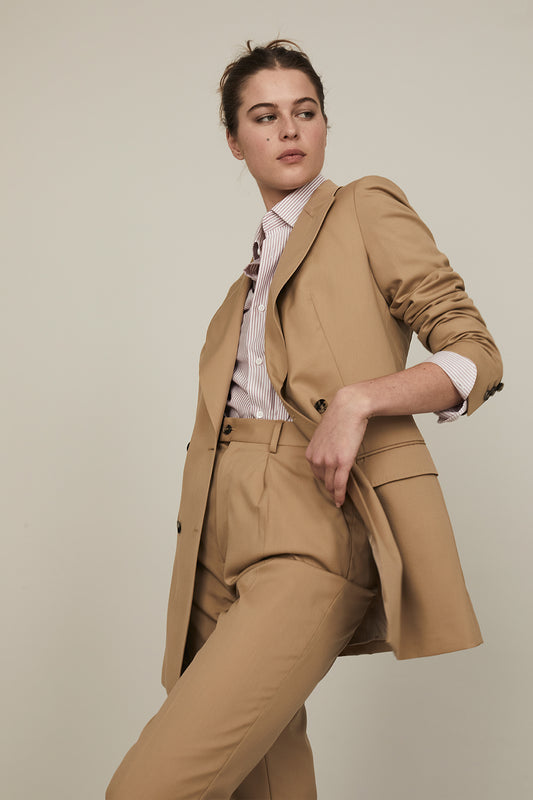 Camel Serge Double Breasted Suit - Oscar Hunt