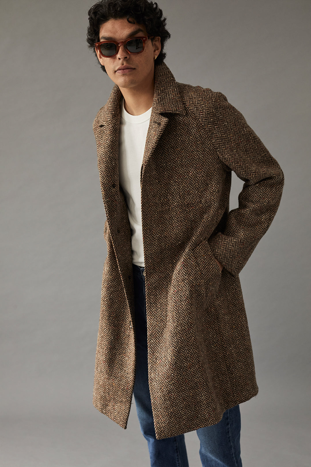 Tan Donegal Herringbone Car Coat - Oscar Hunt