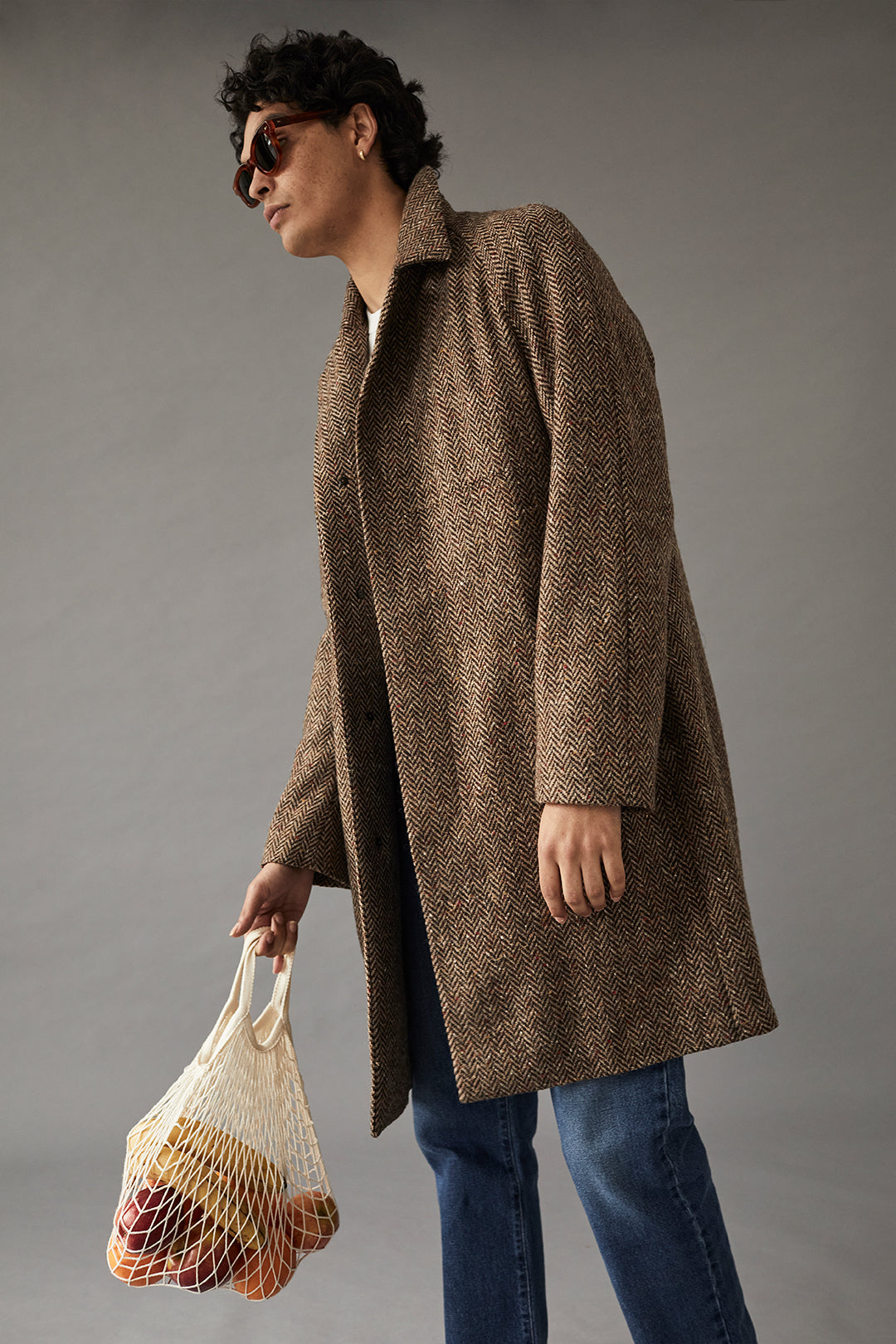 Tan Donegal Herringbone Car Coat - Oscar Hunt