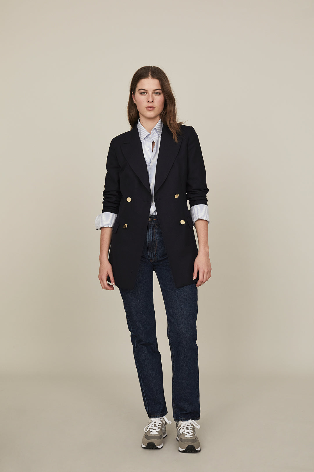 Navy Dugdale  Hopsack Double Breasted Blazer - Oscar Hunt