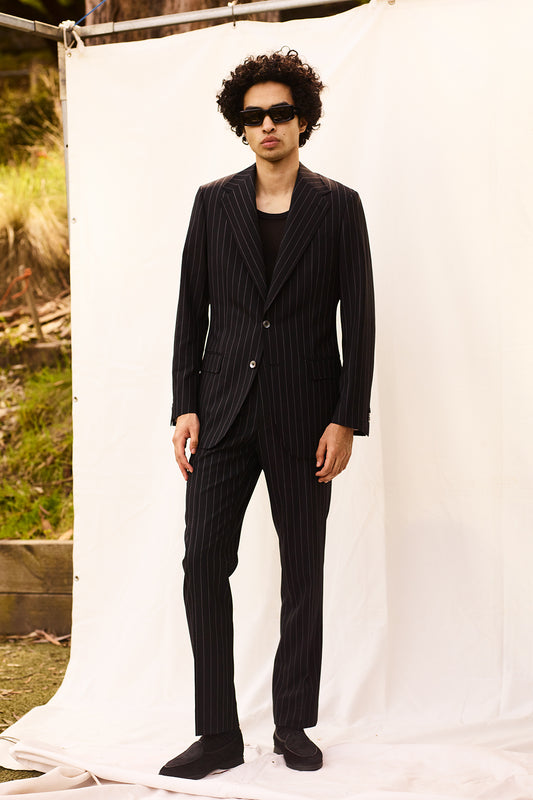 Black Chalk Stripe Single Breasted Notch Lapel Suit