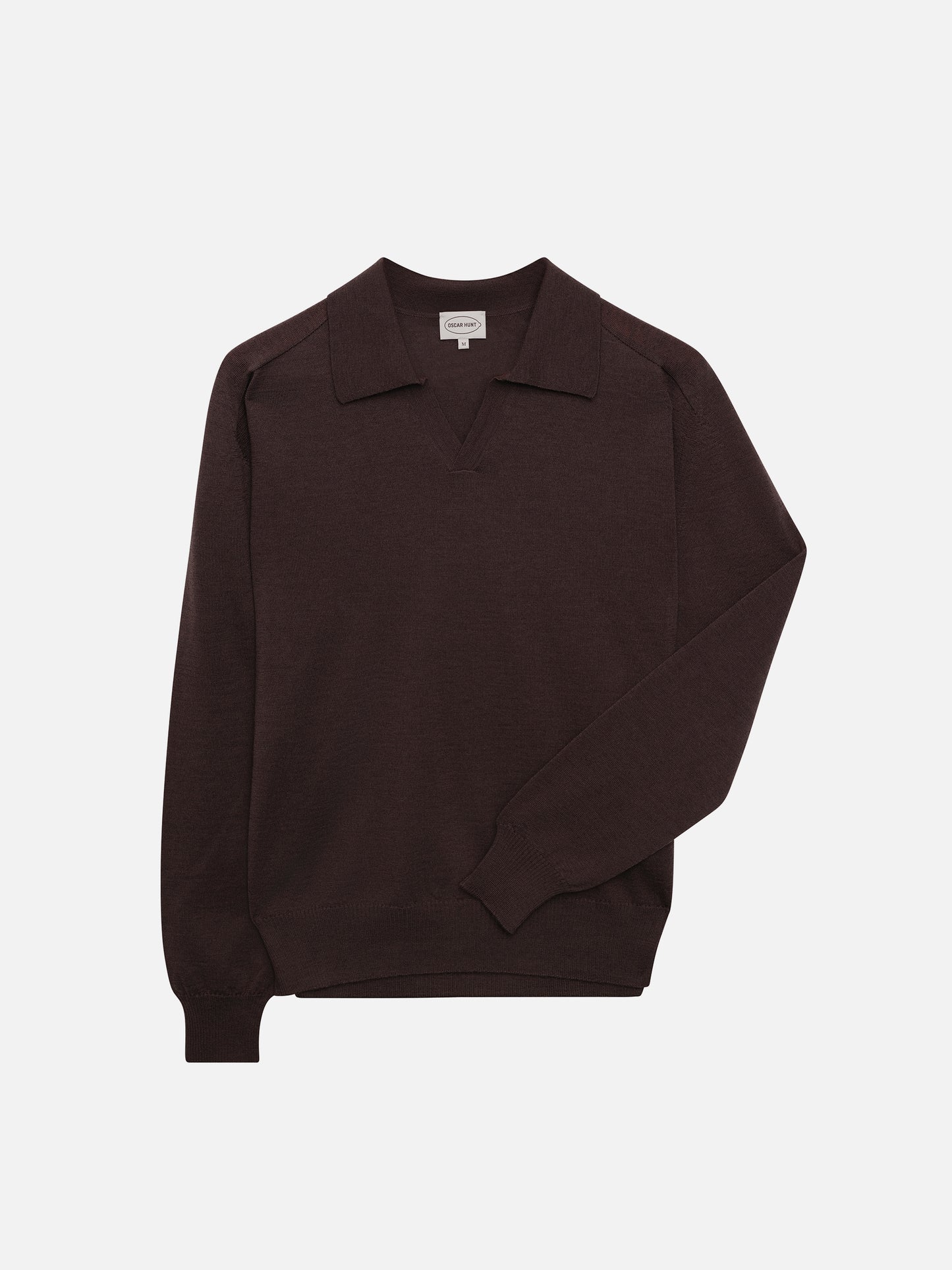 Brown Knitted Open Neck Polo Shirt - Oscar Hunt