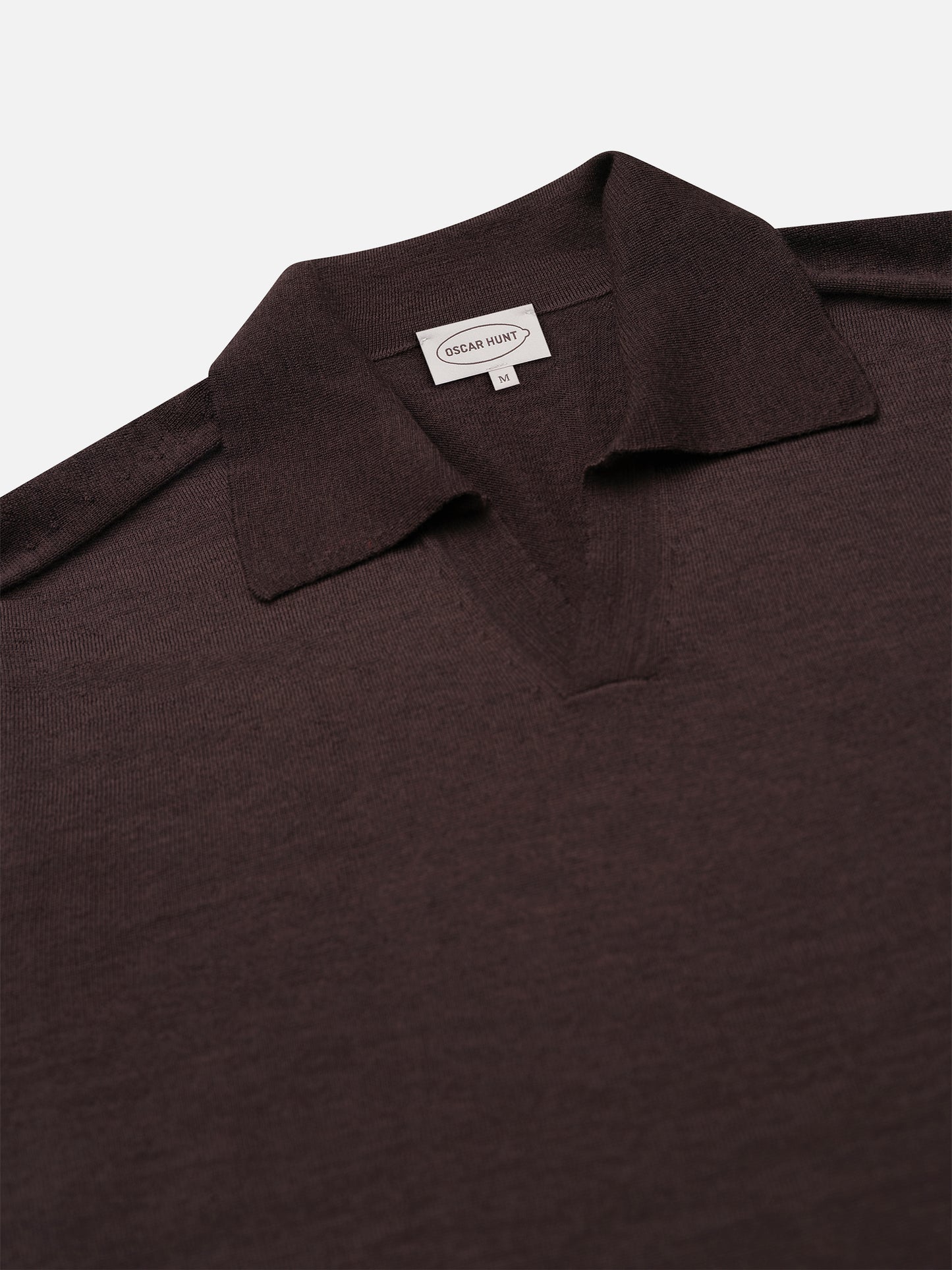 Brown Knitted Open Neck Polo Shirt - Oscar Hunt