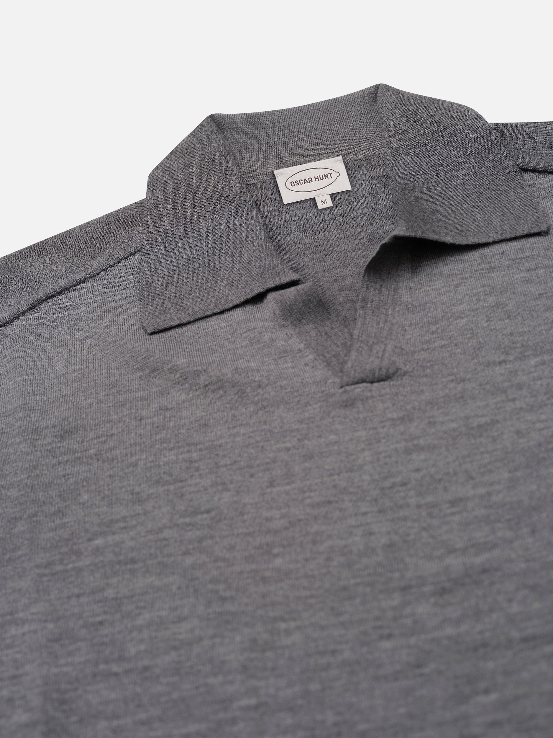 Charcoal Knitted Open Neck Polo Shirt - Oscar Hunt