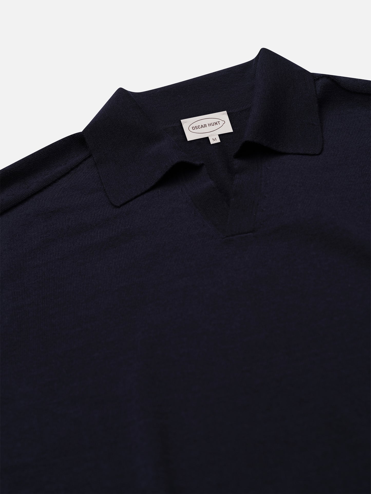 Navy Knitted Open Neck Polo Shirt - Oscar Hunt