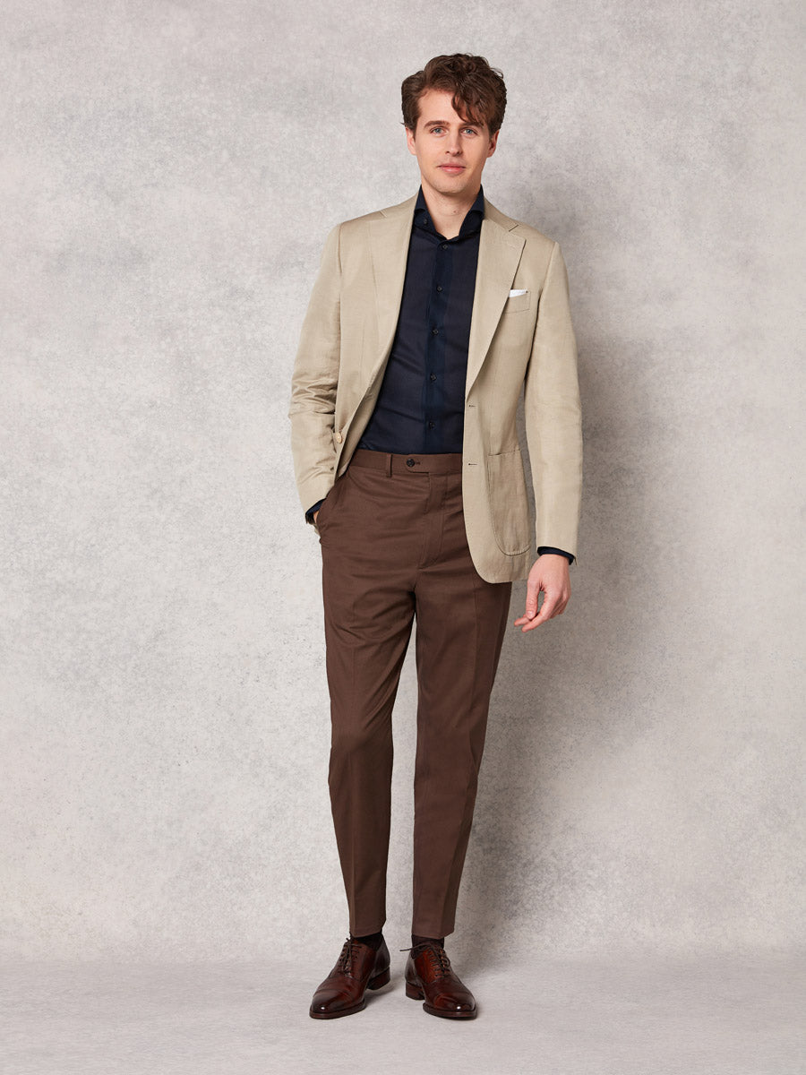 Beige cotton/linen jacket + brown cotton trouser - Oscar Hunt