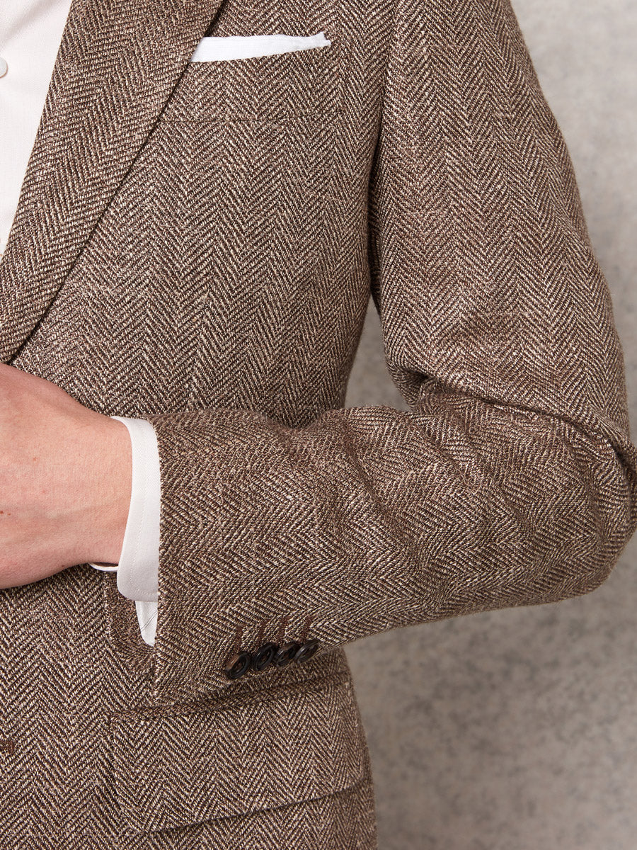Brown herringbone jacket + off white denim trouser - Oscar Hunt