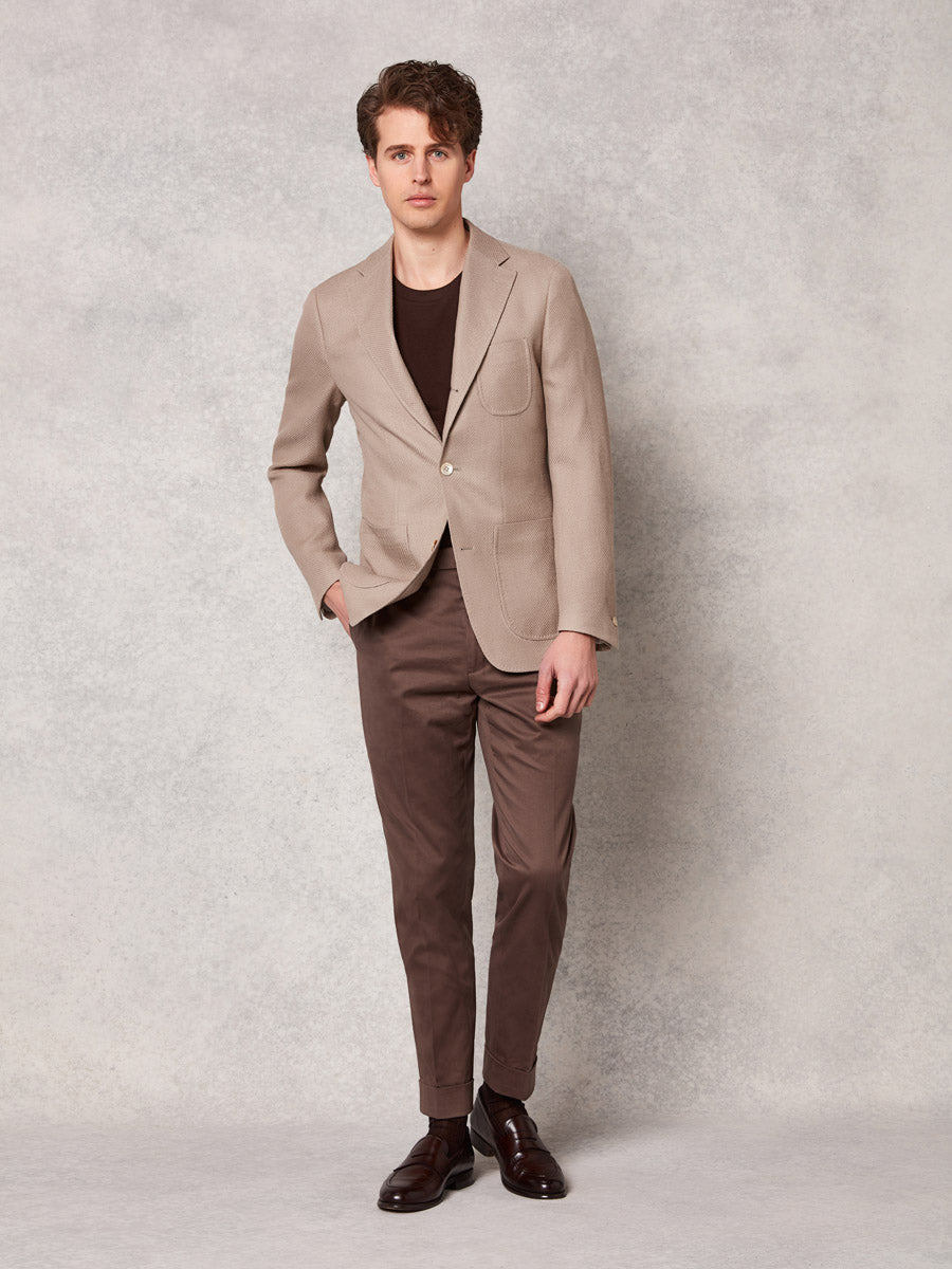 Latte jersey jacket + mid brown cotton trouser - Oscar Hunt