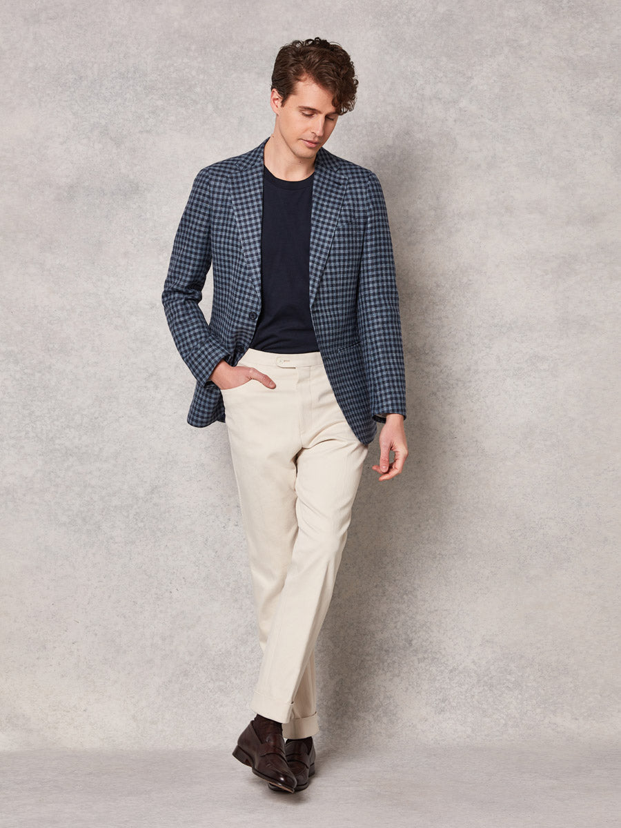 Blue check jacket + white denim trouser - Oscar Hunt