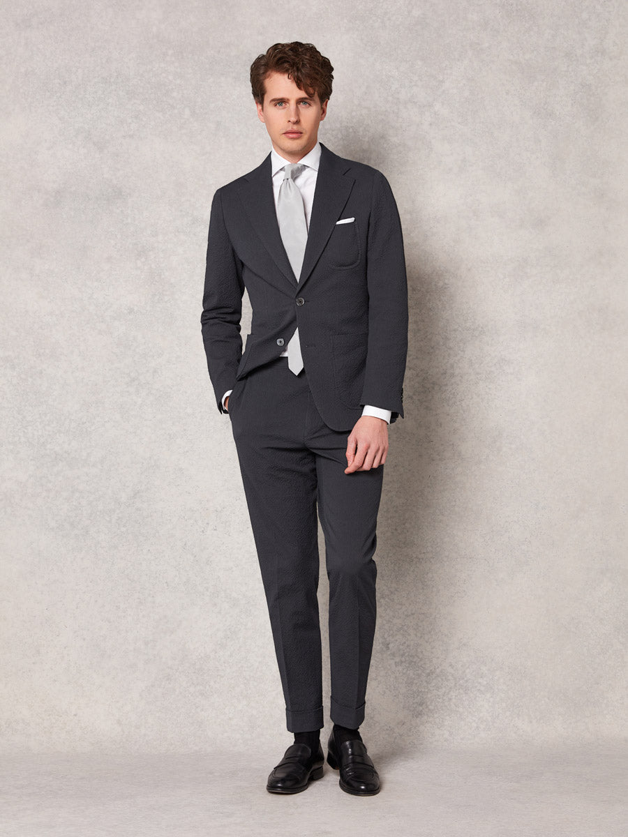 Dark grey seersucker 2 piece suit - Oscar Hunt
