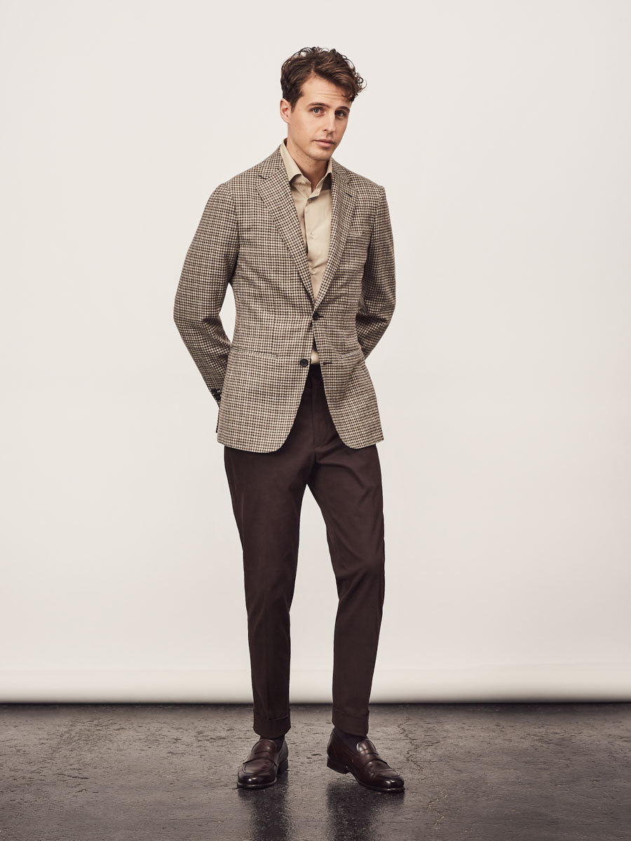 Brown check jacket + chocolate brown cotton trouser - Oscar Hunt