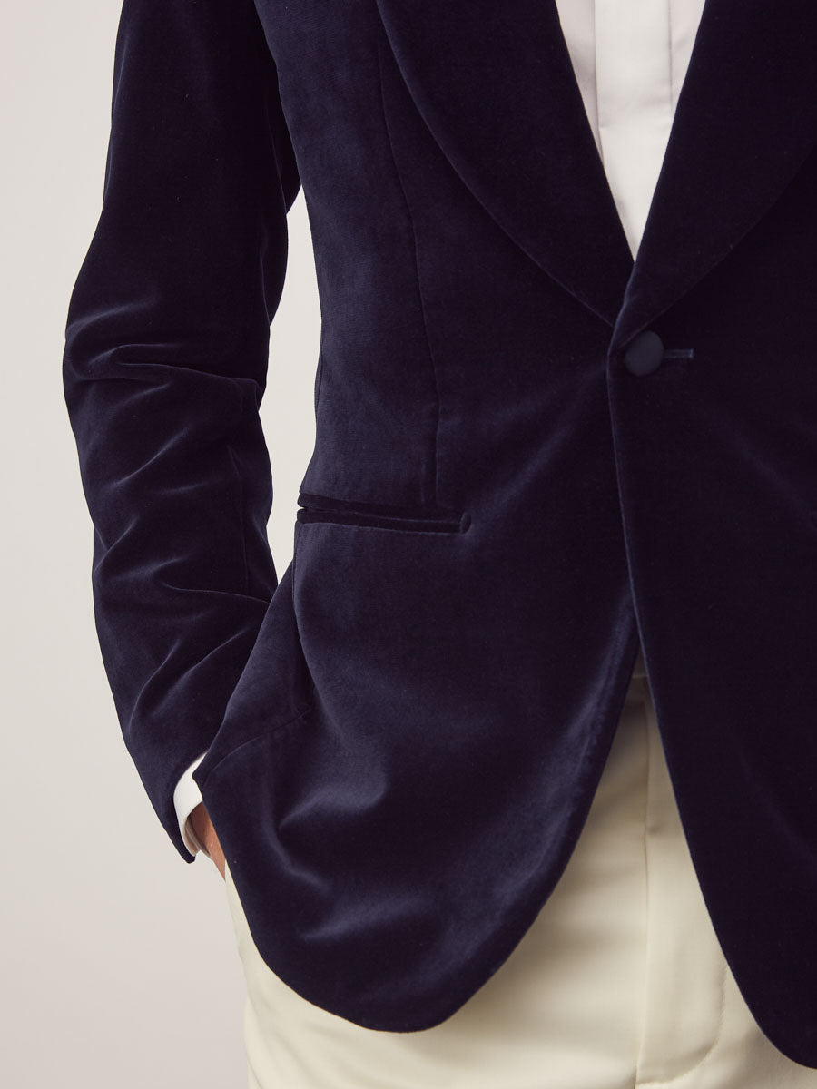 Navy velvet jacket + off white wool trouser - Oscar Hunt