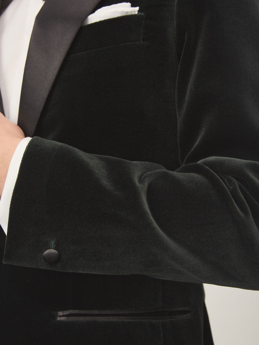 Green velvet jacket + black wool tuxedo trouser - Oscar Hunt