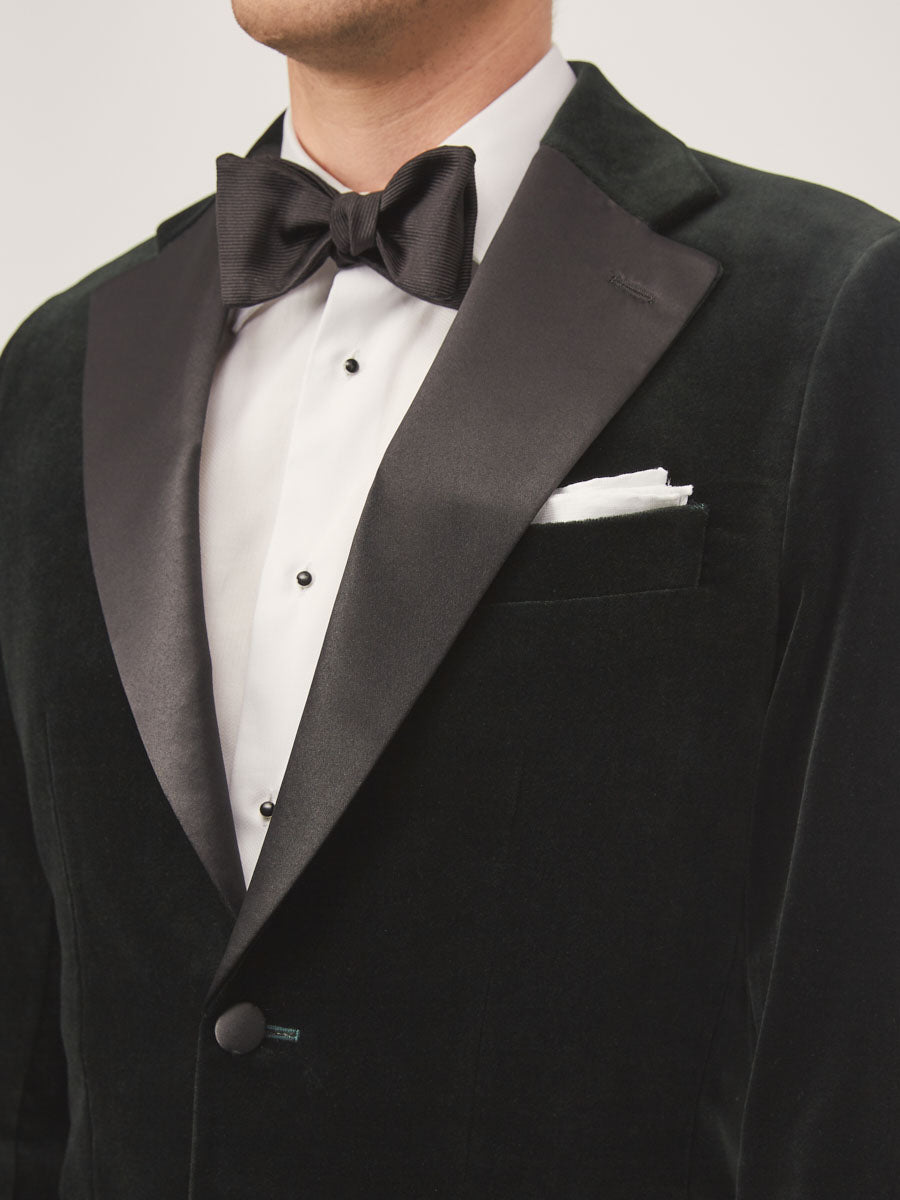 Green velvet jacket + black wool tuxedo trouser - Oscar Hunt