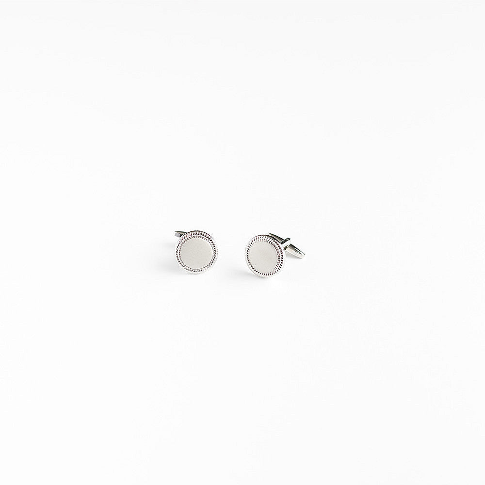 Silver Round Cufflinks With Edge Detailing - Oscar Hunt